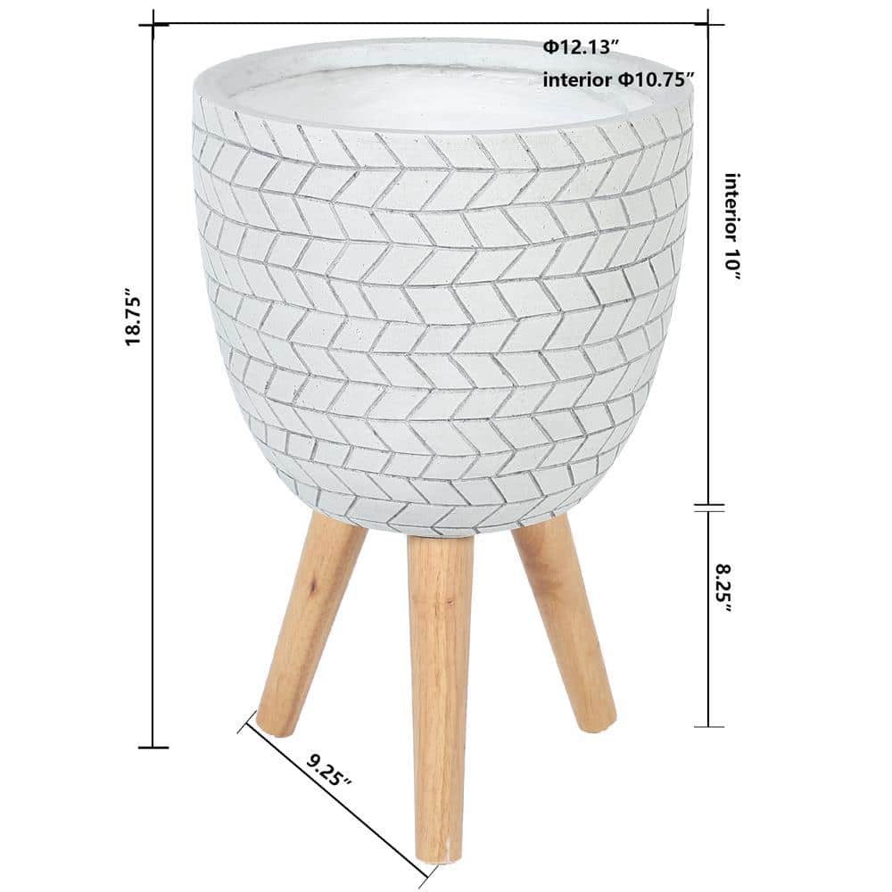 Optical Illusion White Cube 12" Indoor Planter with Wooden Tripod Stand