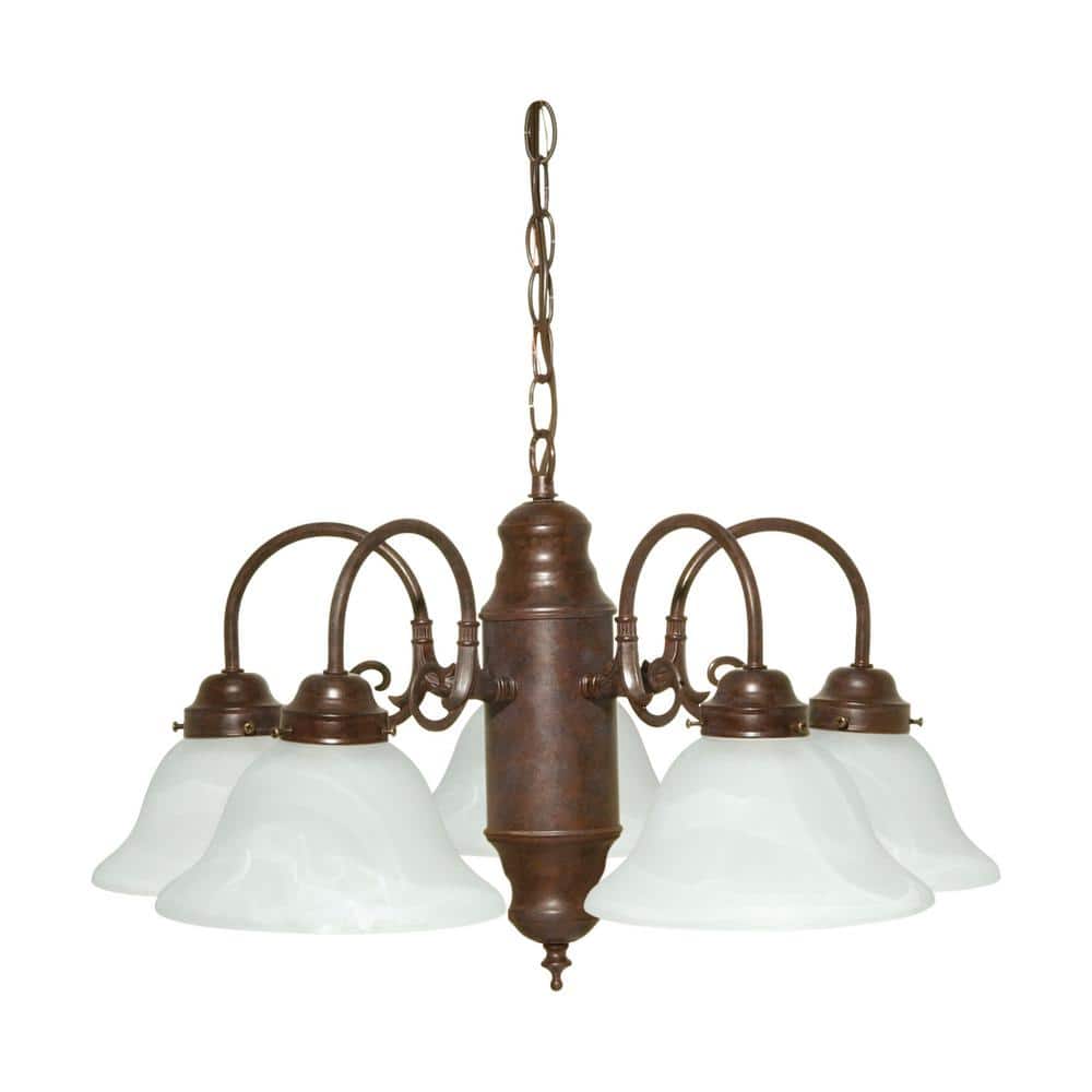 Bronze 5-Light Chandelier with Alabaster Glass Shades