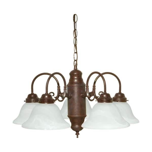 SATCO 5-Light Old Bronze Chandelier with Alabaster Glass Shades