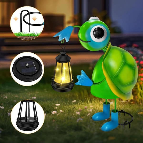 6 in. x 14 in. Green Big Metal Turtle Garden Statue with Solar