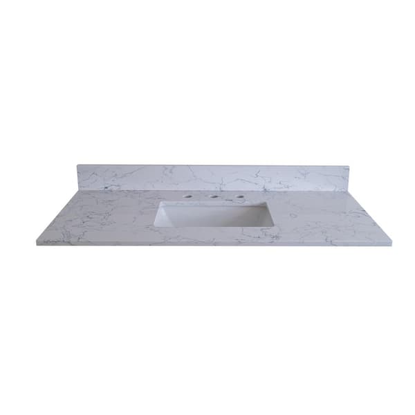 Unbranded 37 in. W x 22 in. D Engineered Stone Composite White Rectangular Single Sink Bathroom Vanity Top in Carrara Jade