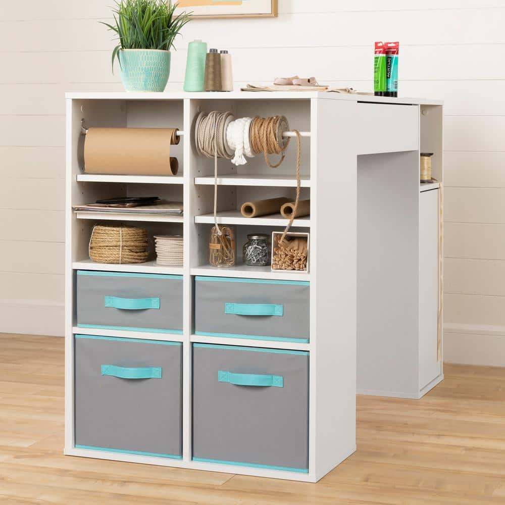 Crea CraftMaster White Counter-Height Table with Integrated Storage