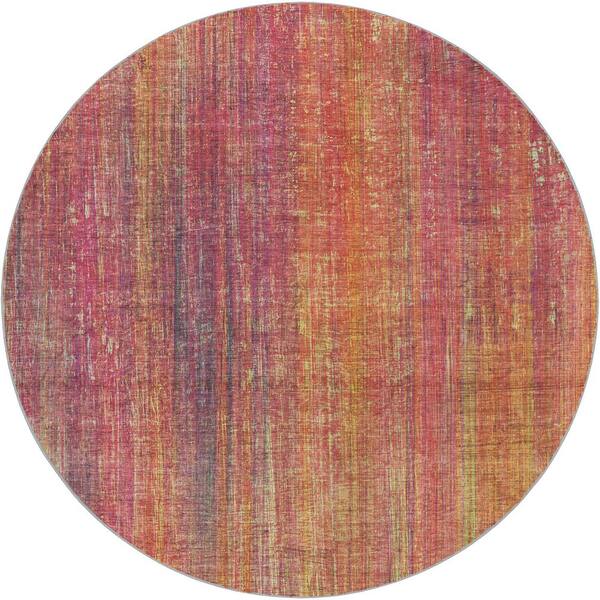 Dream Shag Premium Machine Washable Abstract ADS552 Red 8 ft. x 8 ft. Round Rug