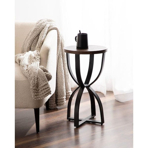 Kate and Laurel Ullot 14 in. Brown/Black Round Solid Wood End Table