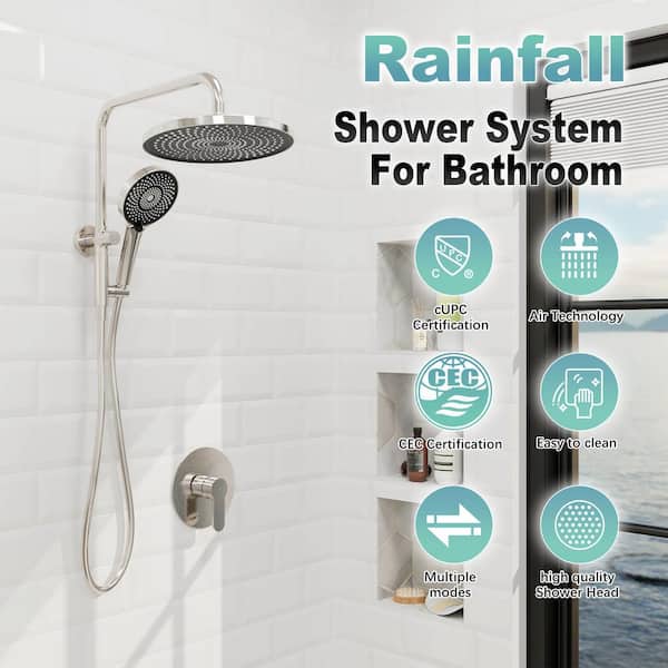 4 Spray 10 in. Dual Shower Head Wall Mount Fixed and Handheld Shower Head 1.8 GPM in Brushed Nickel