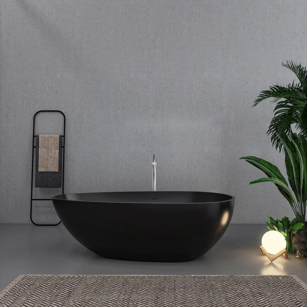 Matte Black 67'' Solid Surface Freestanding Soaking Bathtub