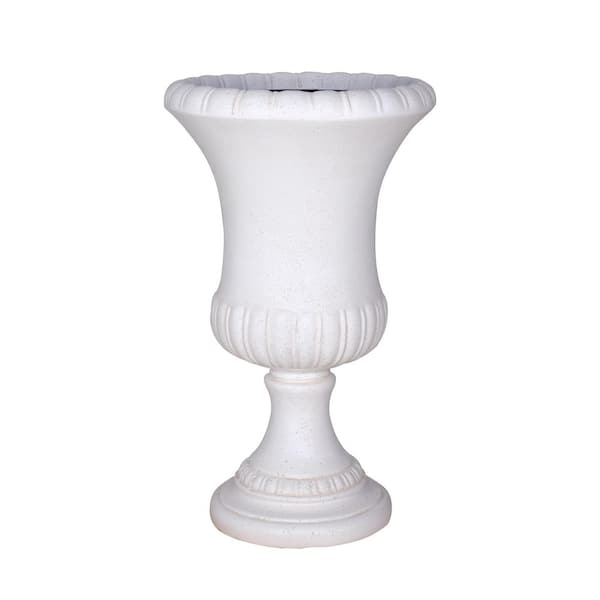 MPG 26.5 in. H Light Aged White Cast Stone Entrance Urn Planter