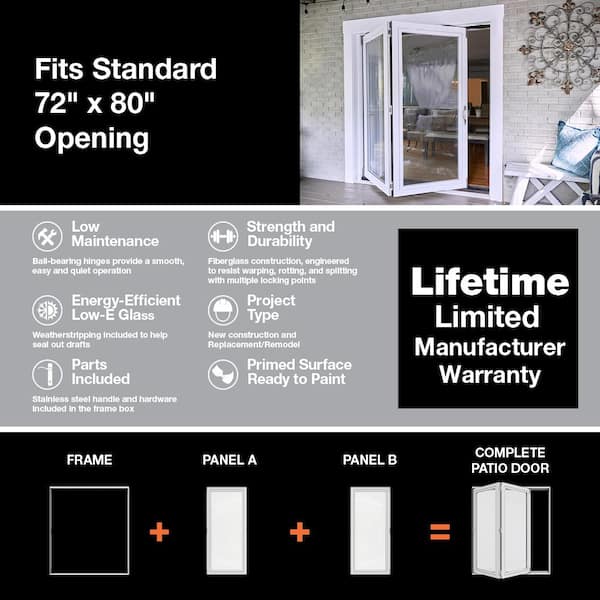 2- PANEL 8'0'' ROUGH OPENING HEIGHT (FRENCH STYLE) SLIDING DOOR / LOW-E 270  GLASS -  Replacement Parts