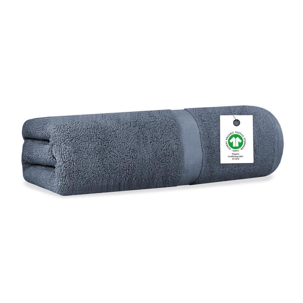Delara Mineral Blue Solid 100% Organic Cotton Luxuriously Plush Bath Sheet (Set of 1)