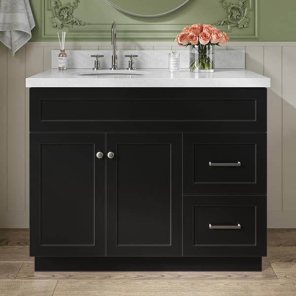 ARIEL Hamlet 43 in. W x 22 in. D x 36 in. H Bath Vanity in Black with White Carrara Marble Vanity Top