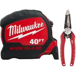 40 ft. x 1.3 in. W Blade Tape Measure with 6-in-1 Wire Stripper Pliers