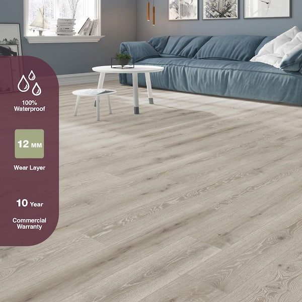 Larkmead Oak 12mm T x 7.56 in. W Waterproof Laminate Wood Flooring (15.95 sq. ft./Case)