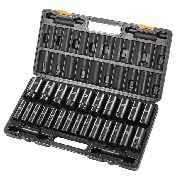 Impact Socket Set, 1/2 in. 26 Piece Impact Sockets, Deep Socket, 6-Point Sockets, 1/2 In. Set Impact Metric 2025 update
