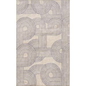 Marestella Machine Washable Beige And Navy 5 ft. x 8 ft. Abstract Area Rug