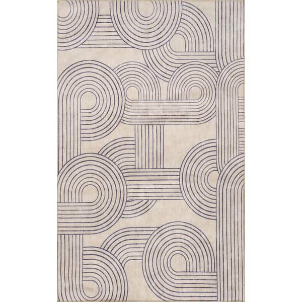 nuLOOM Marestella Machine Washable Beige And Navy 6 ft. x 9 ft. Abstract Area Rug