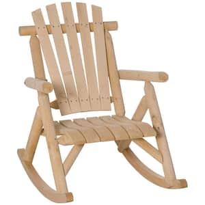 Rocking Wood Adirondack Chair with Slatted Design for Patio, Lawn