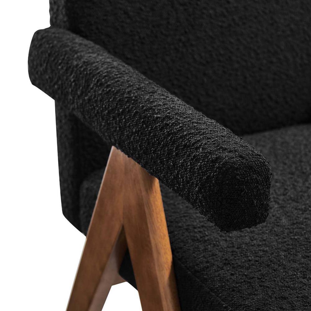 Black Boucle Upholstered Arm Chair with Rubberwood Legs