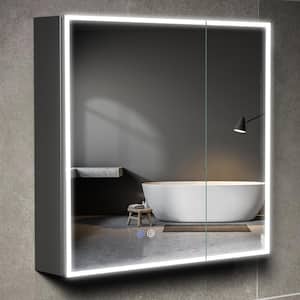 32 in. W x 30 in. H Rectangular Aluminum Medicine Cabinet with Mirror Defogger Lighted Medicine Cabinet for Bathroom