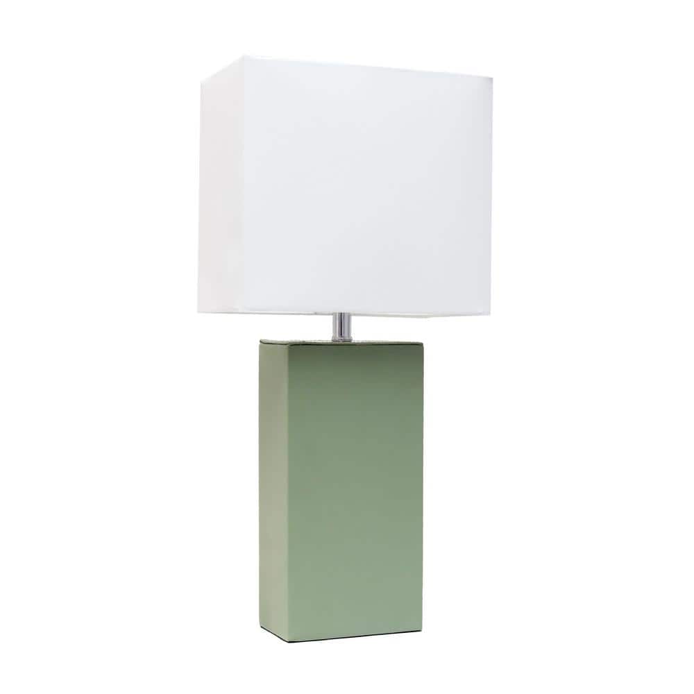 Lalia Home 21 in. Sage Green Lexington Leather Base Table Lamp with White Fabric Shade LHT3008