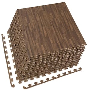 Dark Wood Grain Floor Mats Foam Interlocking Mats 24 in. x 24 in. (12 Tiles)