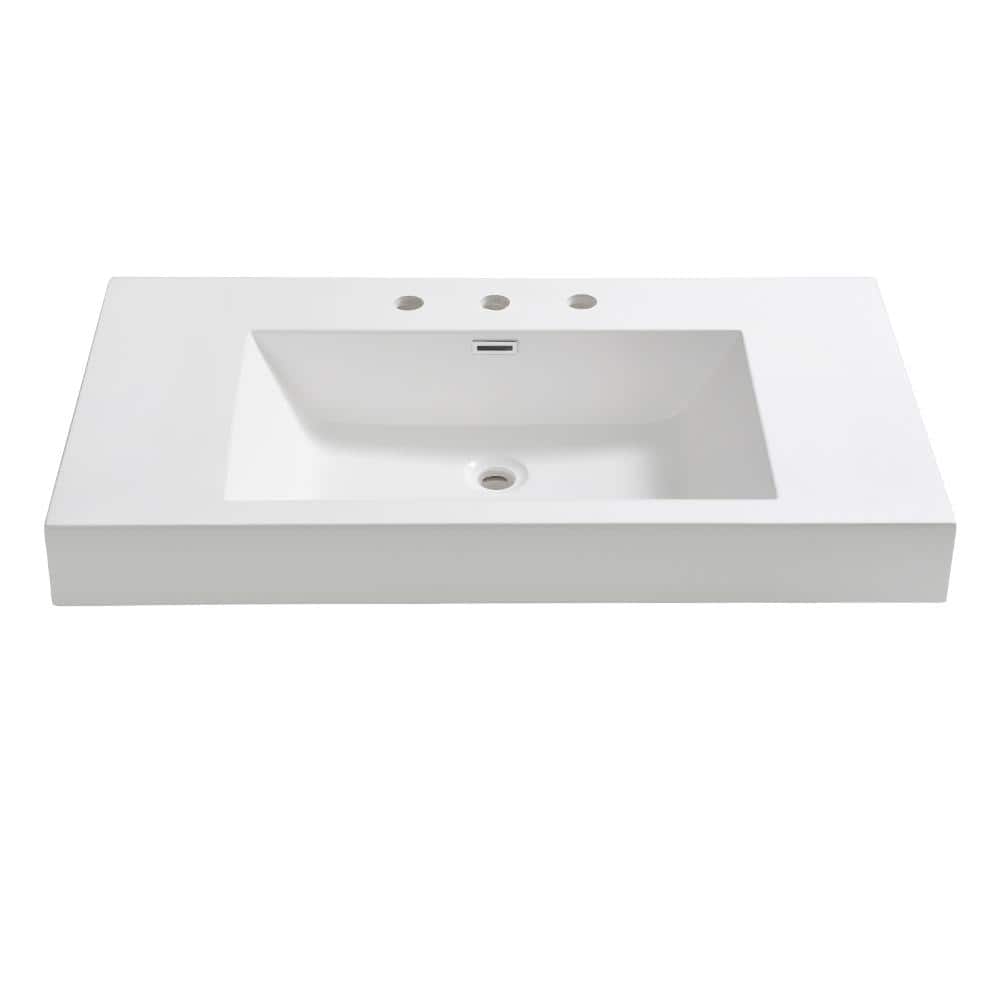 Vista Modern White Acrylic Rectangular Integrated Sink