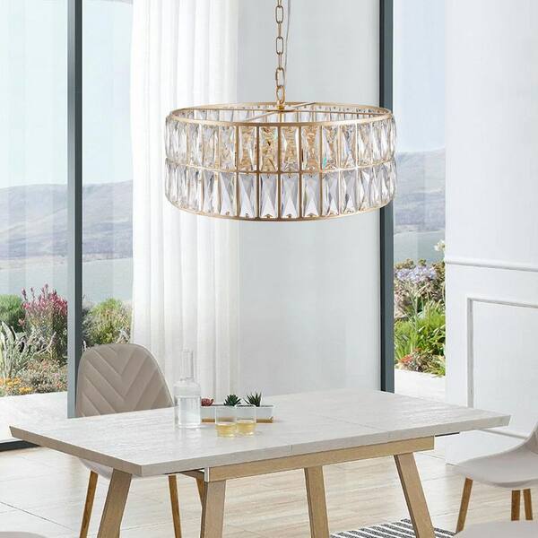 Jushua 18 in. 6-Light Gold Crystal Drum Chandelier Pendant
