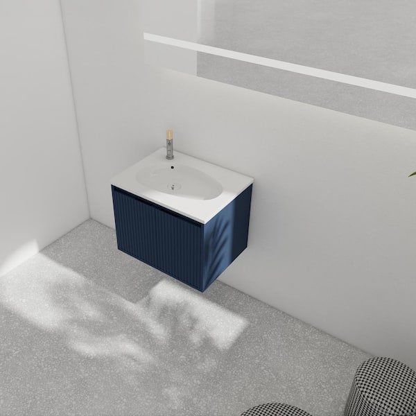 24 inch Small Narrow Bathroom Vanity Navy Blue with Storage  (23.5Wx18.15Dx35H) CCL208NB24