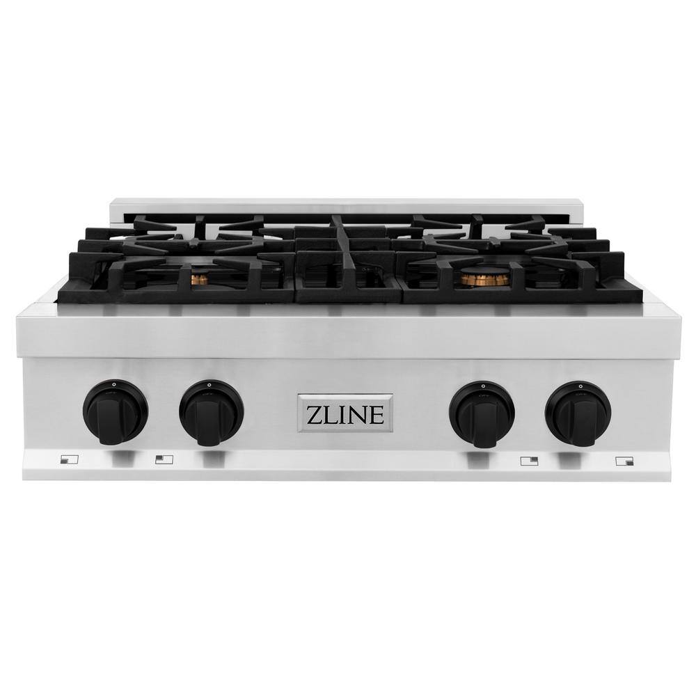 ZLINE 30" Stainless Steel 4-Burner Gas Rangetop with Matte Black Accents