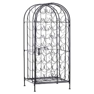 Black 35 Bottle Wrought Iron Wine Rack Cabinet with Lock