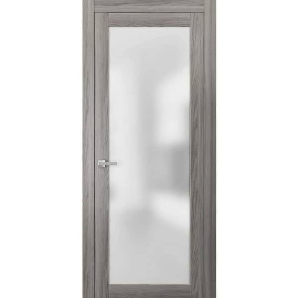 18 in. x 80 in. Frosted Glass Universal/Reversible Ginger Ash Finished Solid Wood Assembly Required Interior Door Kit
