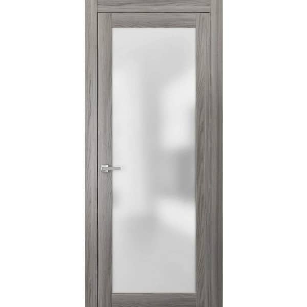 Sartodoors 2102 18 in. x 80 in. Single Panel No Bore Frosted Glass Gray Finished Pine Wood Interior Door Slab