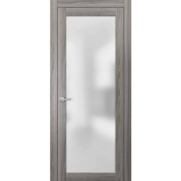 Sartodoors 2102 18 in. x 84 in. Single Panel No Bore Frosted Glass Gray Finished Pine Wood Interior Door Slab