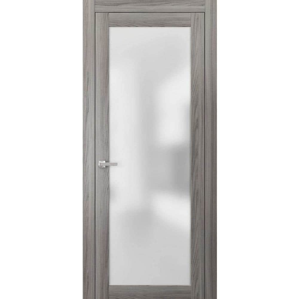 Gray Pine Solid Wood Frosted Glass Pantry Door 36 x 80