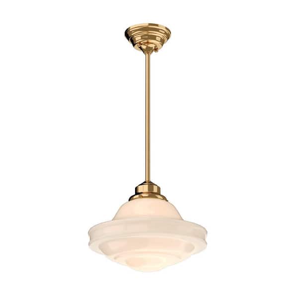 Bordeaux 1-Light Natural Brass Farmhouse Schoolhouse Pendant Light White Glass