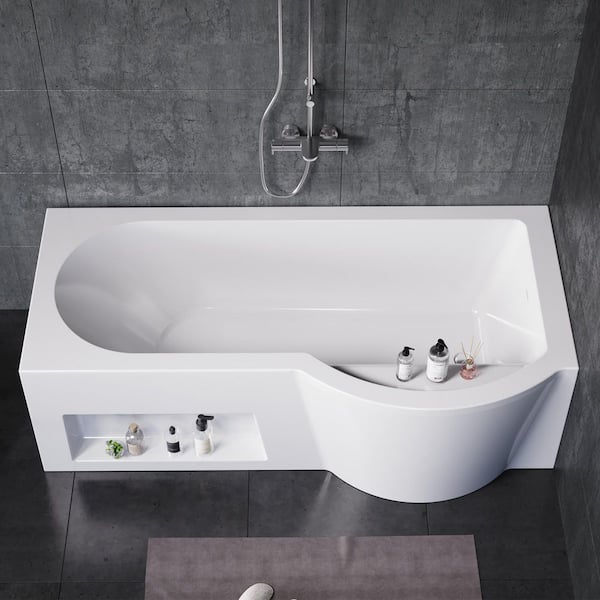 66 in. x 33 in. White Freestanding Acrylic Soaking Tub with Right Drain and Integrated Storage Cabinet in White