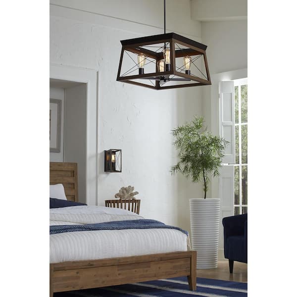 Briarwood Collection 4-Light Antique Bronze Farmhouse Square Chandelier Light