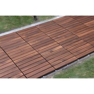 1 ft. x 1 ft. Square Interlocking Acacia Wood Quick Patio Deck Tile Outdoor Striped Pattern Flooring Tile (30 Per Box)