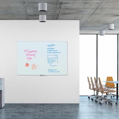 70 in. x 47 in. White Frosted Surface, Frameless Magnetic Glass Dry Erase Board for High Energy Magnets