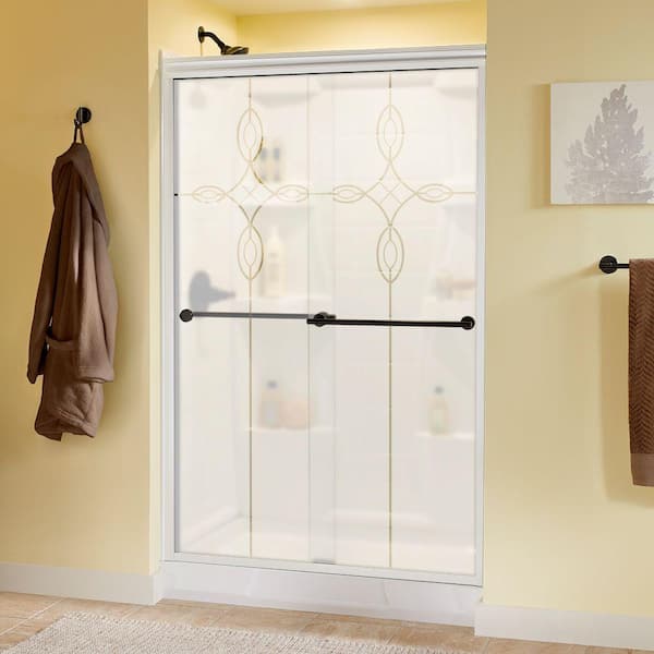 Delta Lyndall 48 in. x 70 in. Semi-Frameless Traditional Sliding Shower Door in White and Bronze with Tranquility Glass