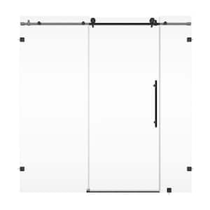 Hoven 72 in. W x 74 in. H Sliding Frameless Shower Door in Matte Black with 5/16 in. Clear Glass