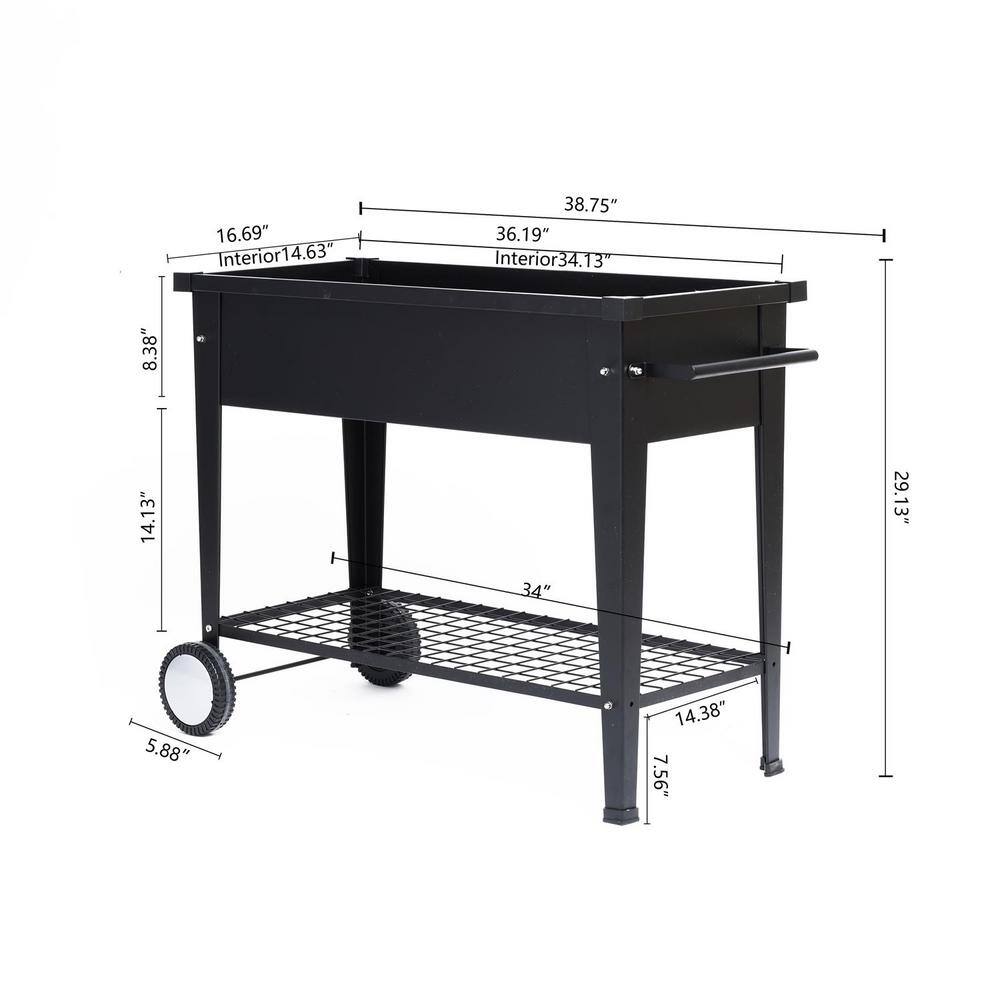 Black Metal Mobile Raised Garden Bed Planter with Wheels