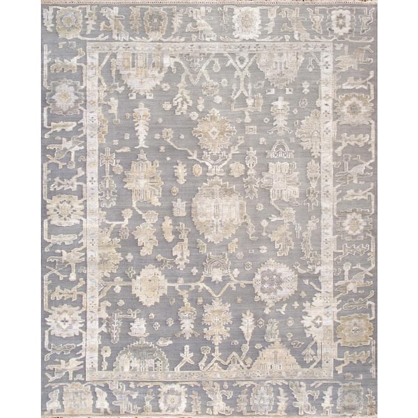 Oushak Grey 9 ft. x 12 ft. Floral Wool Area Rug