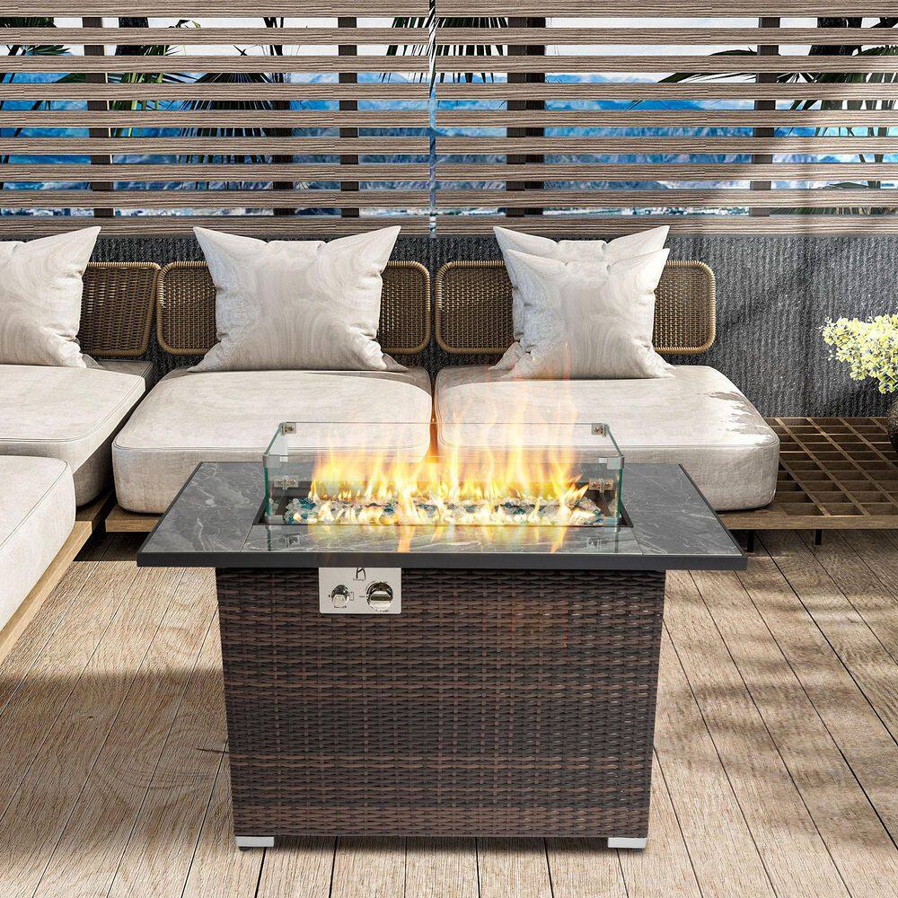Tunearary 44 inches Outdoor Rattan Gas Fire Pit Table 50,000 BTU With