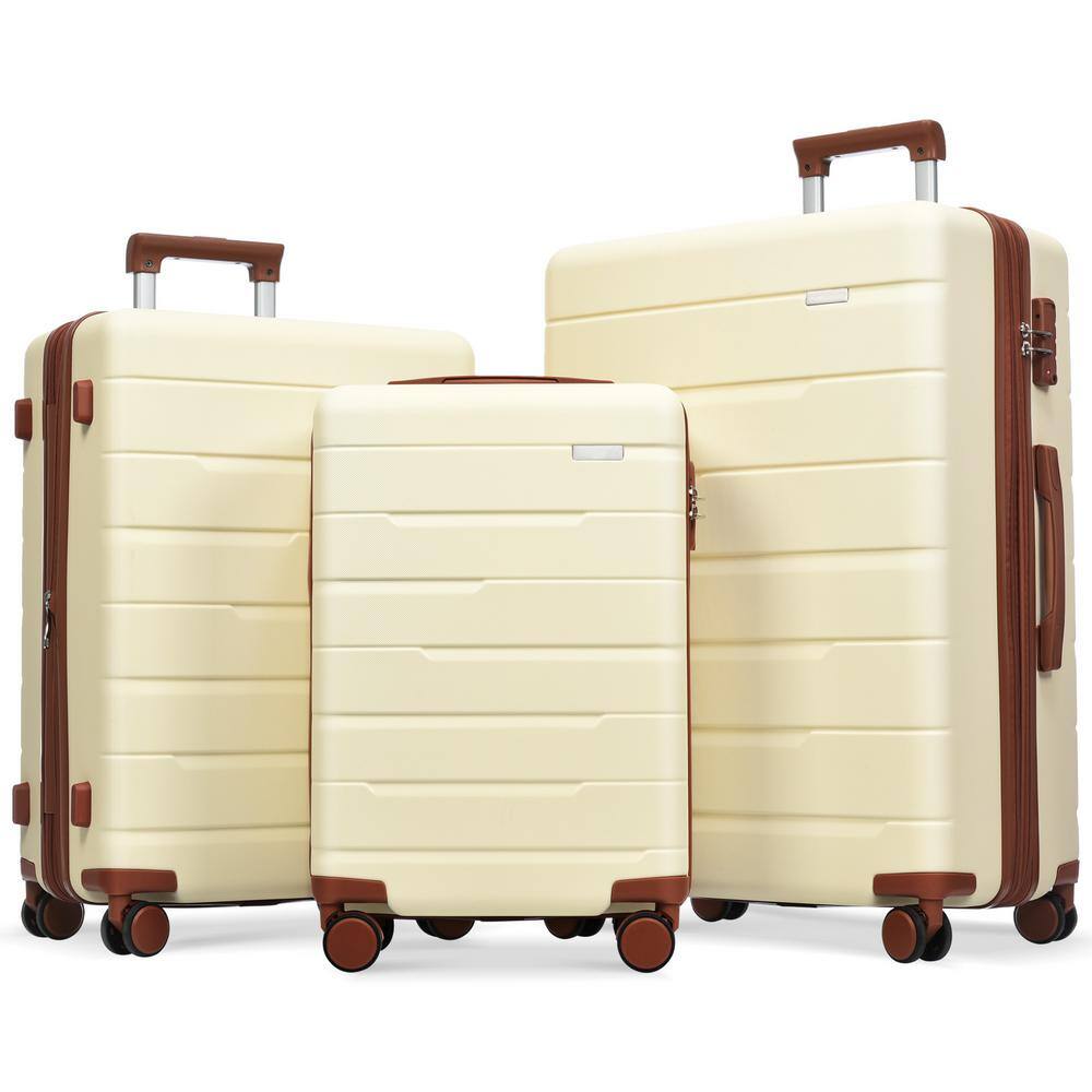 Merax Beige and Brown Lightweight and Hign End 3-Piece Expandable ABS ...