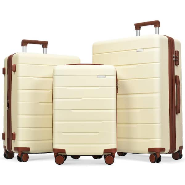 Merax Beige and Brown Lightweight and High End 3-Piece Expandable ABS ...