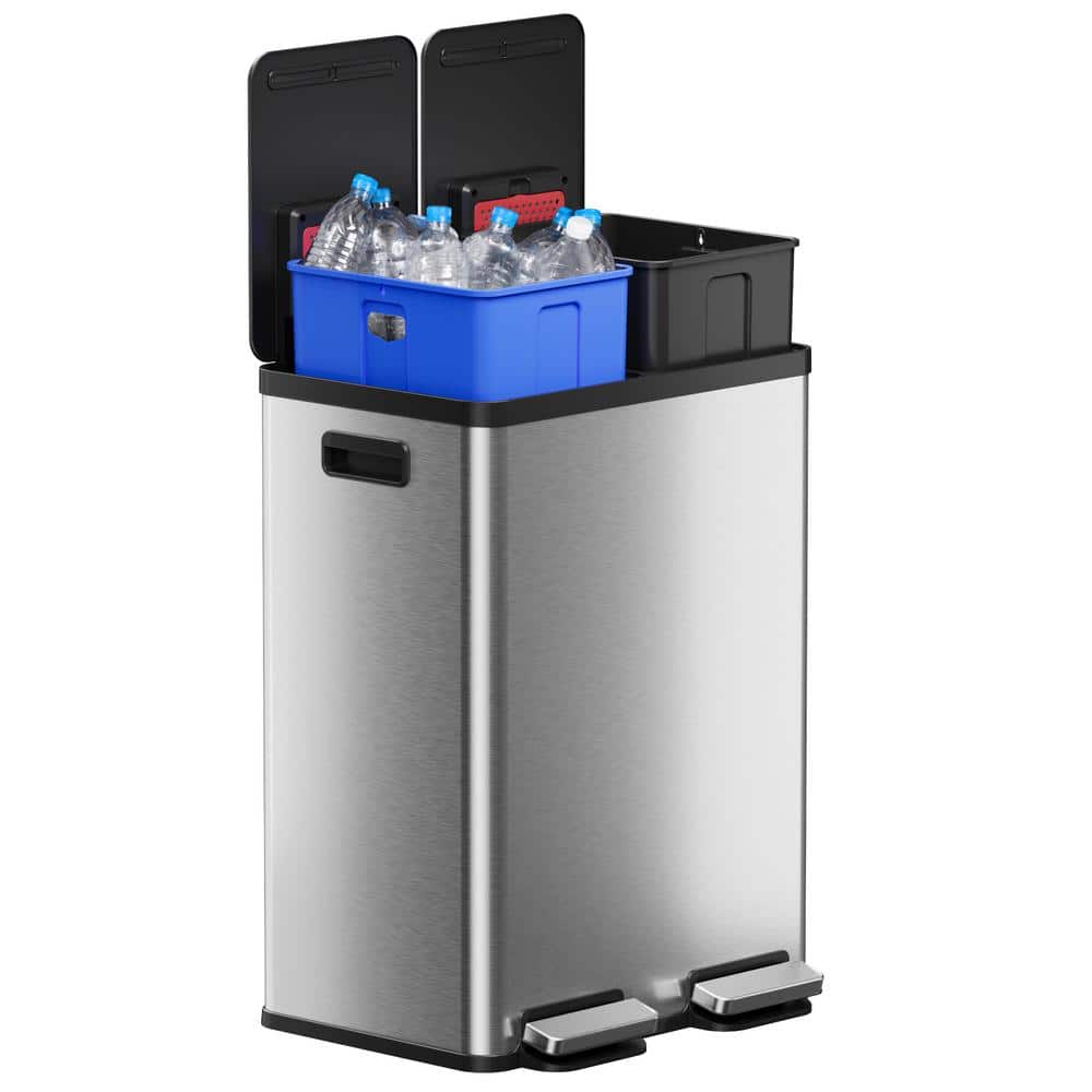 16 Gallon Stainless Steel Dual Compartment Step Pedal Trash Can