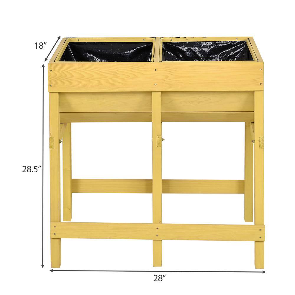 Deep Yellow Fir Wood Rectangular Raised Garden Bed with Liner