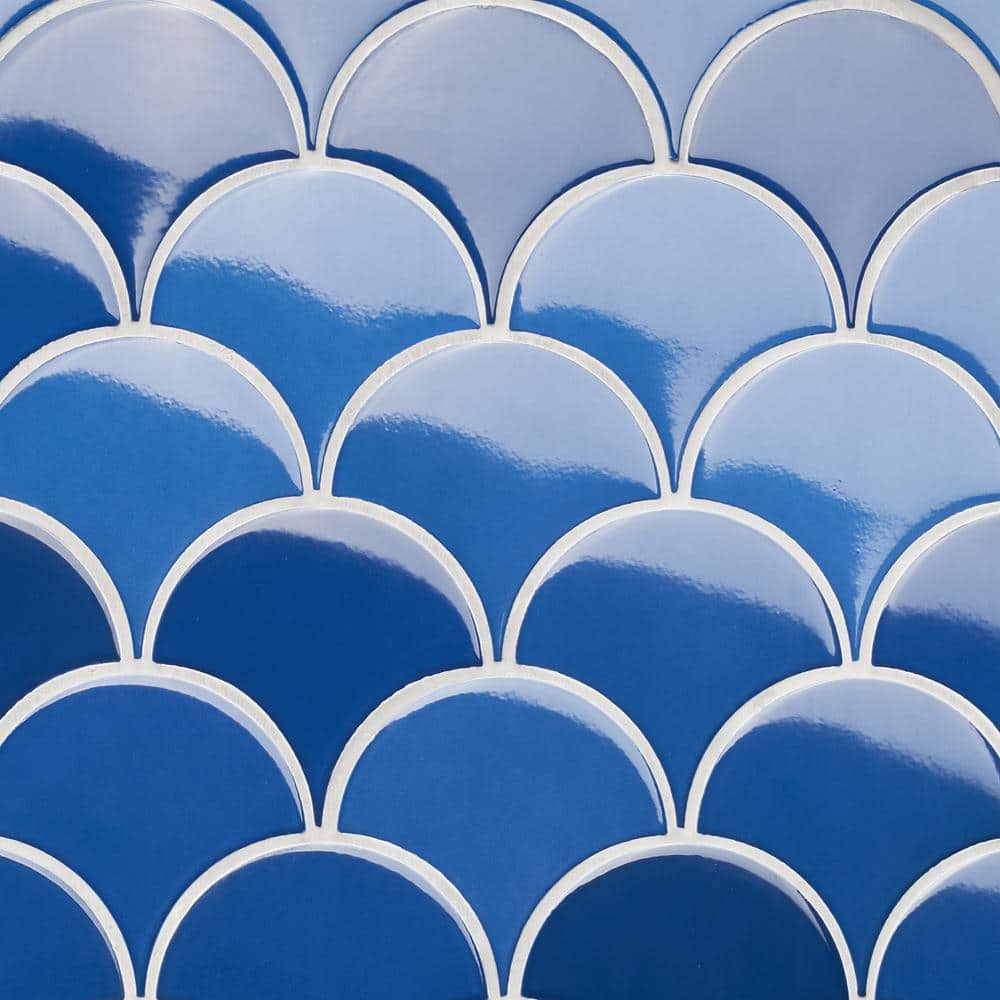 Tidewater Blue Ceramic Fish Scale Wall Tile