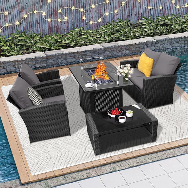 Gray 6-Piece Wicker Outdoor Patio Conversation Set With Cushion Guard Gray Cushions
