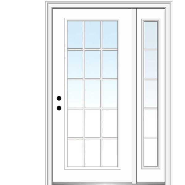 MMI DOOR 51 in. x 81.75 in. Clear Glass 15 Lite Right Hand Classic Primed Fiberglass Smooth Prehung Front Door with One Sidelite